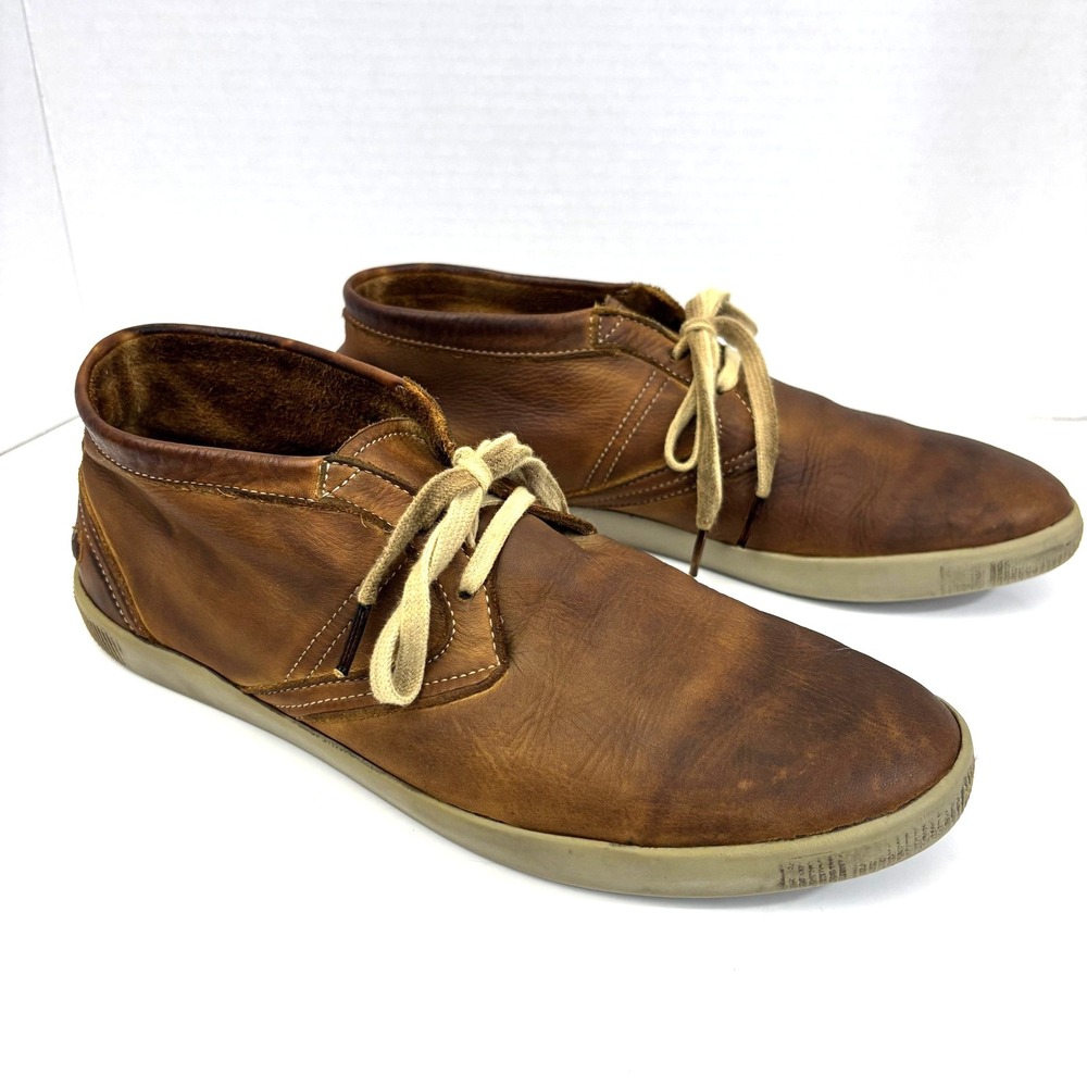 Softinos Shoes Mens Sz 9 Brown Leather Sneaker Retro Academia Supple Fly London